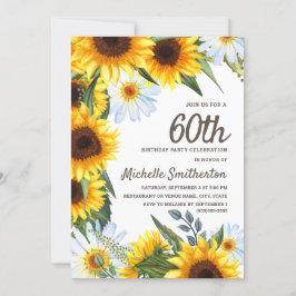 Gelbe Sonnenblumen Weiße Daisies 60. Geburtstag Einladung