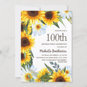 Gelbe Sonnenblumen Weiße Margeriten 100. Geburtsta Einladung