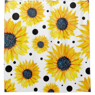 Gelbe Sonnenblumen Weißer Hintergrund Muster Duschvorhang
