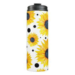 Gelbe Sonnenblumen Weißer Hintergrund Muster Thermosbecher
