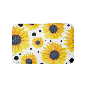 Gelbe Sonnenblumen Weißes Hintergrundmuster Badematte