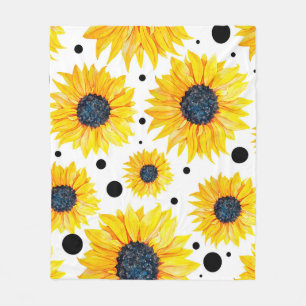 Gelbe Sonnenblumen Weißes Hintergrundmuster Fleecedecke