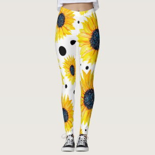 Gelbe Sonnenblumen Weißes Hintergrundmuster Leggings
