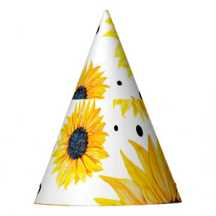 Gelbe Sonnenblumen Weißes Hintergrundmuster Partyhütchen