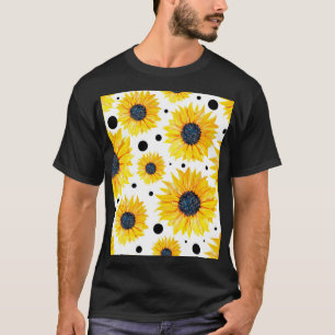 Gelbe Sonnenblumen Weißes Hintergrundmuster T-Shirt