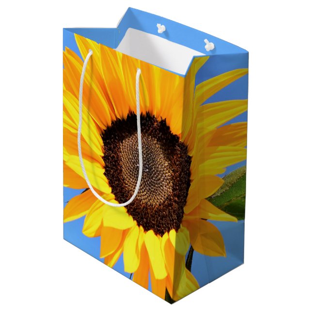 Gelbe Sonnenblumenbeutel Mittlere Geschenktüte (Rückseite Schrägansicht)