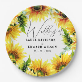 Gelbe Sonnenblumenblume, lebhafter Frühlingsbukett Pappteller