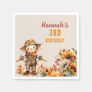 Gelbe Sonnenblumenfarm Scarecrow Geburtstag Serviette