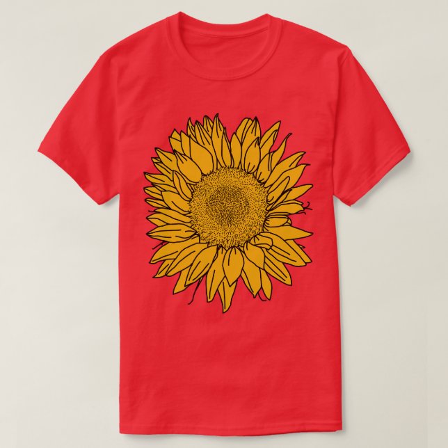 Gelbe Sonnenblumenlinie Zeichnend T-Shirt (Design vorne)