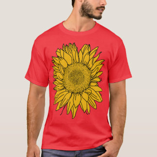 Gelbe Sonnenblumenlinie Zeichnend T-Shirt