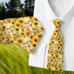 Gelbe Sonnenblumenmuster-Krawatte mit Landtieren Krawatte