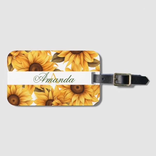 Gelbe Sonnenblumenmuster mit Namen Gepäckanhänger (Vorderseite (Horizontal))