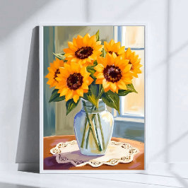 Gelbe Sonnenblumenstrauß-Wasserfarben-Blumenkunst Poster