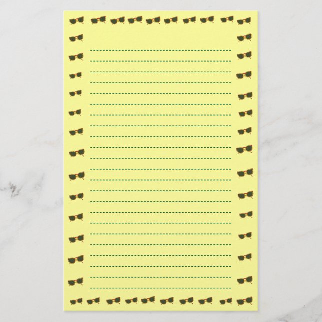 Gelbe Sonnenbrille Lined Stationery Briefpapier (Vorderseite)