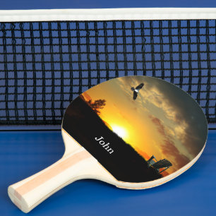 Gelbe Sonnenuntergang Grasswiese Pong Paddle Tischtennis Schläger