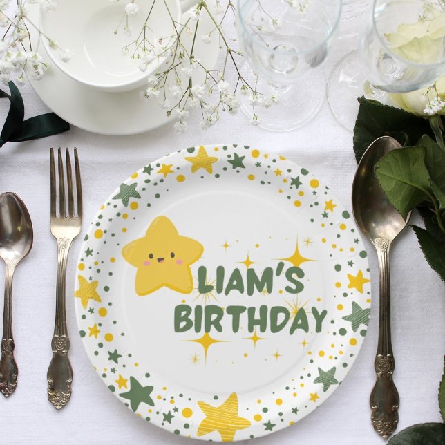 Gelbe spielerische Stern Thema Kind Party Teller (Von Creator hochgeladen)