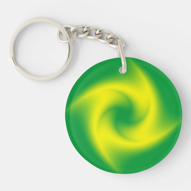 Gelbe Spirale auf Grün Schlüsselanhänger (Vorderseite)