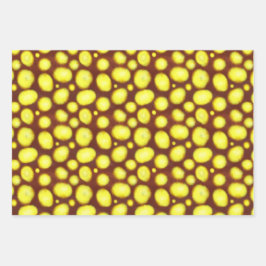 Gelbe Spots auf braun Geschenkpapier Set