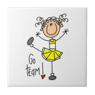 Gelbe Stäbchenfigur Cheerleader T-Shirts und Gesch Fliese