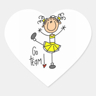 Gelbe Stäbchenfigur Cheerleader T-Shirts und Gesch Herz-Aufkleber