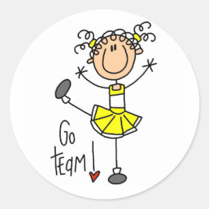 Gelbe Stäbchenfigur Cheerleader T-Shirts und Gesch Runder Aufkleber
