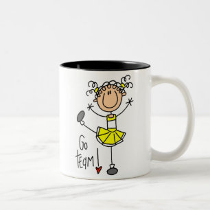 Gelbe Stäbchenfigur Cheerleader T-Shirts und Gesch Zweifarbige Tasse