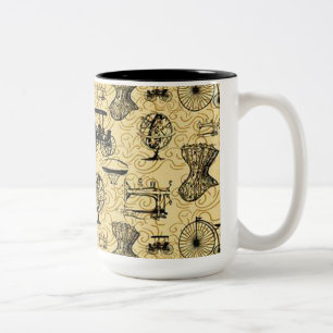 Gelbe Steampunk Muster-Kaffee-Tasse Zweifarbige Tasse