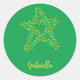 Gelbe Sterne auf Grün Runder Aufkleber