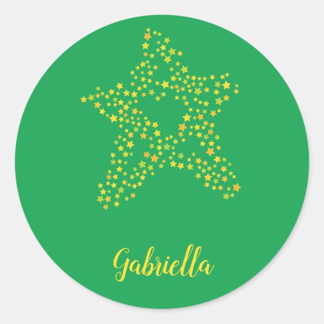 Gelbe Sterne auf Grün Runder Aufkleber (Vorderseite)