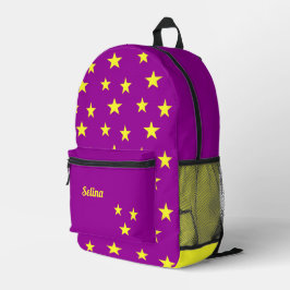 Gelbe Sterne auf individuelle Name lila Bedruckter Rucksack