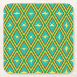 Gelbe Sterne aus dem Mittelalter auf dem Muster Re Rechteckiger Pappuntersetzer