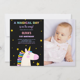 Gelbe Sterne Einhorn Geburtstagseinladungen mit Fo Einladung