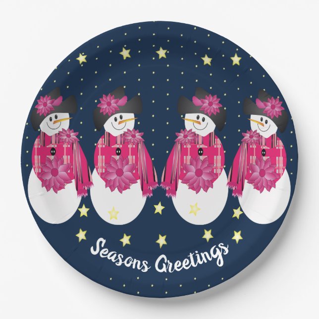 Gelbe Sterne mit Navy Blue und Pink Pappteller (Vorderseite)