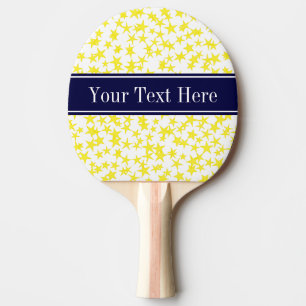 Gelbe Sterne Weiße BG, Navy Blue Name Monogram Tischtennis Schläger