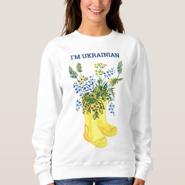Gelbe Stiefel mit blauen Blumen Ukraine Sweatshirt (Vorderseite)