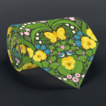 Gelbe Stiefmütterchen, Vögel und Schmetterlinge Krawatte<br><div class="desc">Handgemalte Gartentapete mit Stiefmütterchen,  Lilien,  Blume,  Blätter,  Vögeln und Schmetterlingen. Nahtlose Muster</div>