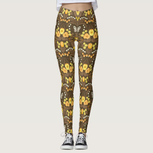 Gelbe Stiefmütterchen, Vögel und Schmetterlinge Leggings
