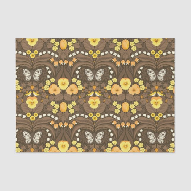 Gelbe Stiefmütterchen, Vögel und Schmetterlinge Seidenpapier (Vorderseite)