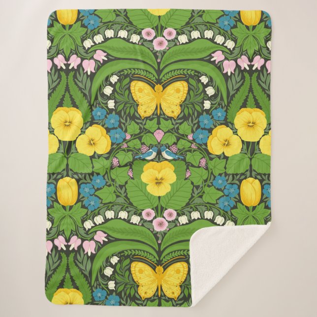 Gelbe Stiefmütterchen, Vögel und Schmetterlinge Sherpadecke (Vorderseite)