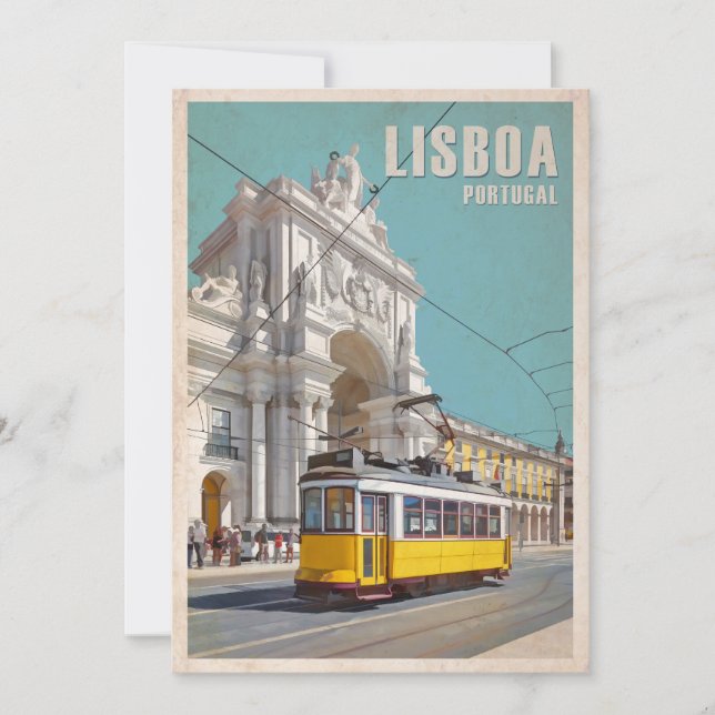 Gelbe Straßenbahn, Augusta Street Arch. Lissabon,  Dankeskarte (Vorderseite)