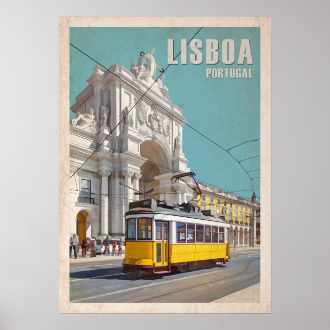 Gelbe Straßenbahn, Augusta Street Arch. Lissabon,  Poster (Vorne)