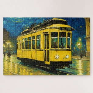 Gelbe Straßenbahn in einer sternförmigen Nacht - B Puzzle