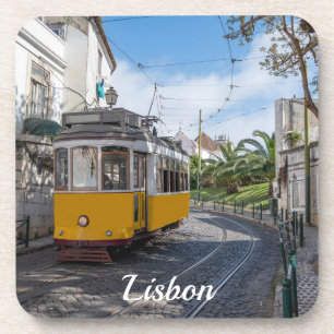 Gelbe Straßenbahn in Lissabon, Portugal Getränkeuntersetzer