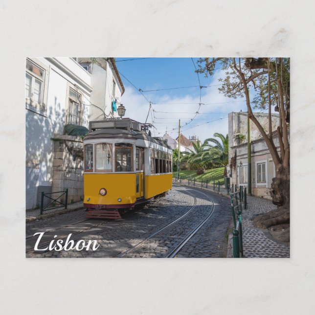 Gelbe Straßenbahn in Lissabon, Portugal Postkarte (Vorderseite)