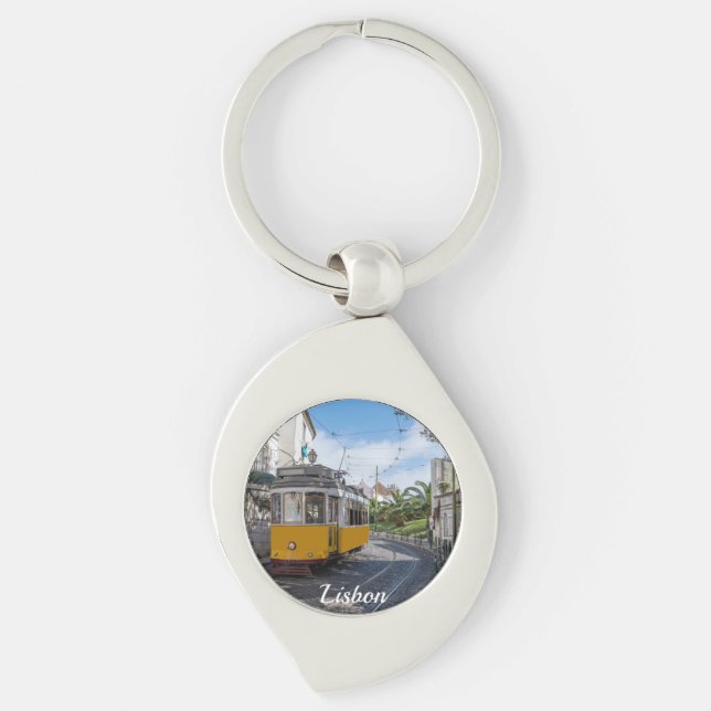 Gelbe Straßenbahn in Lissabon, Portugal Schlüsselanhänger (Vorderseite)