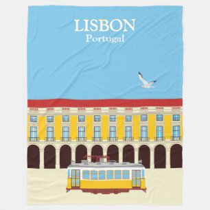 Gelbe Straßenbahn in Lissabon Vintager Stil Fleecedecke
