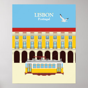 Gelbe Straßenbahn in Lissabon Vintager Stil Poster