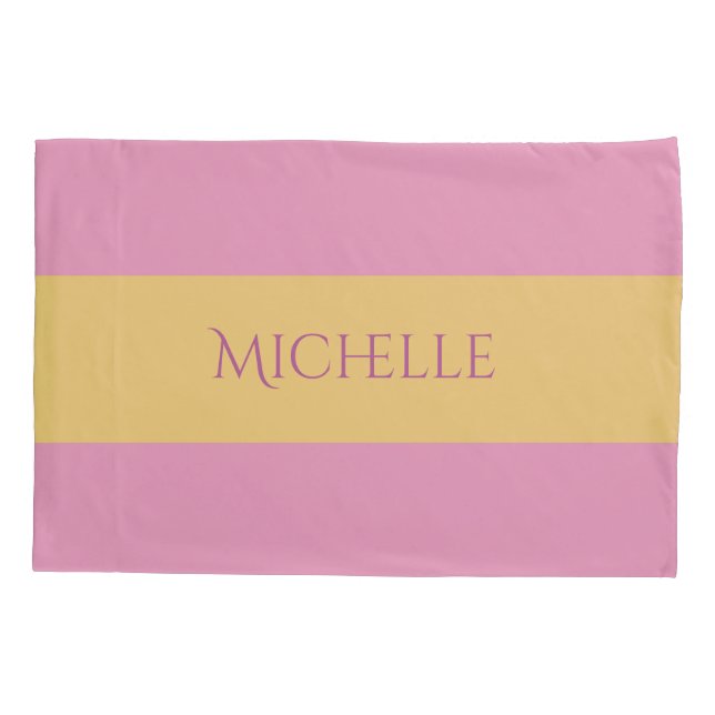 Gelbe Streifen auf jedem farblich angepassten Mono Kissenbezug (Rückseite)