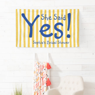 Gelbe Streifen-Bold-Blau Sie Hat Ja Brautparty Banner