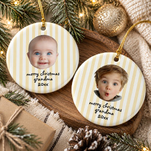 Gelbe Streifen Frohe Weihnachten Oma 2 Baby-Foto Keramik Ornament